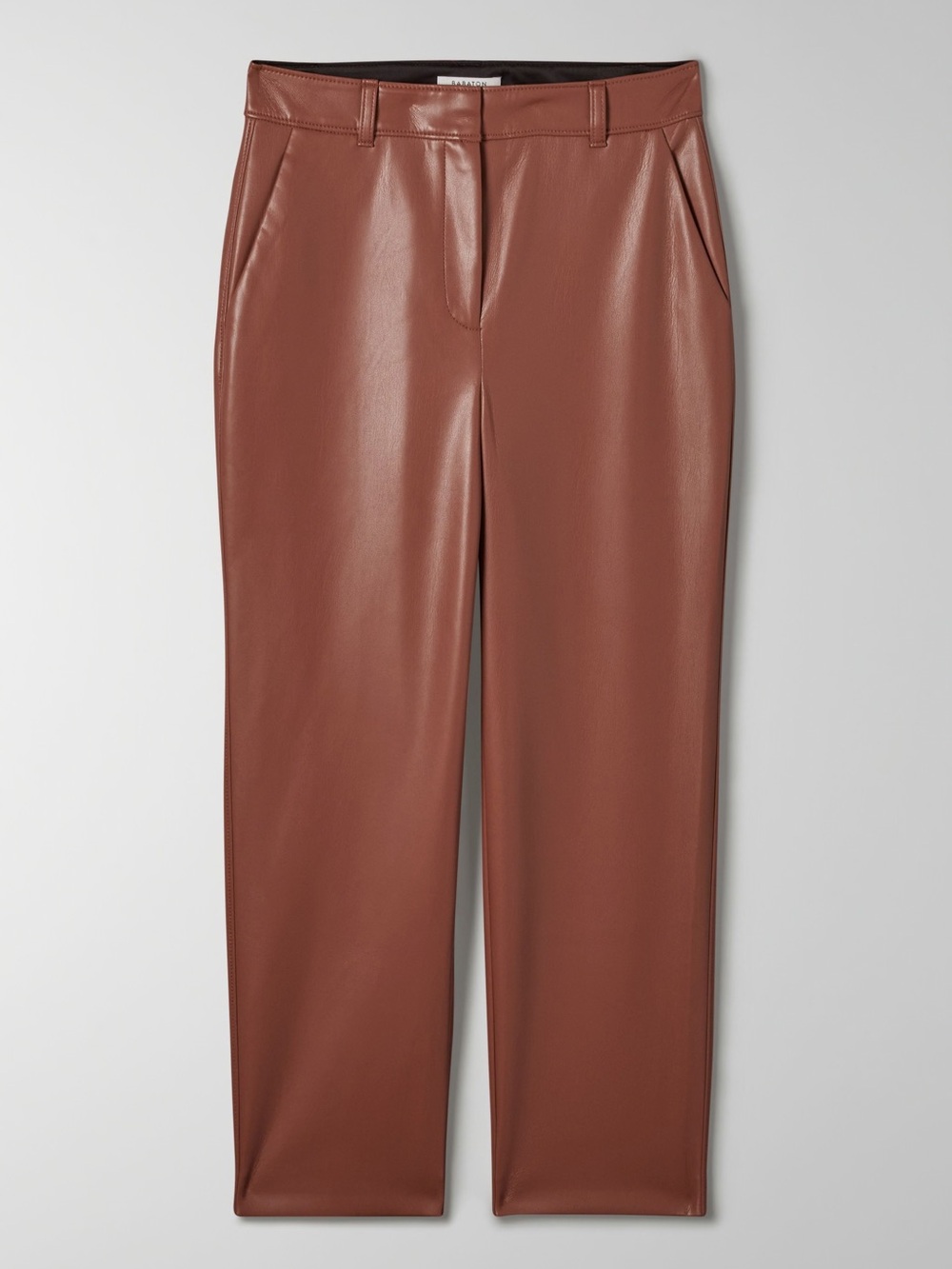 Aritzia Babaton Command Vegan Leather Pants Cognac Straight Leg Size 4